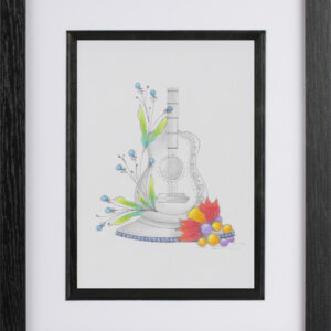 A hand drawn tangled acoustic guitar.